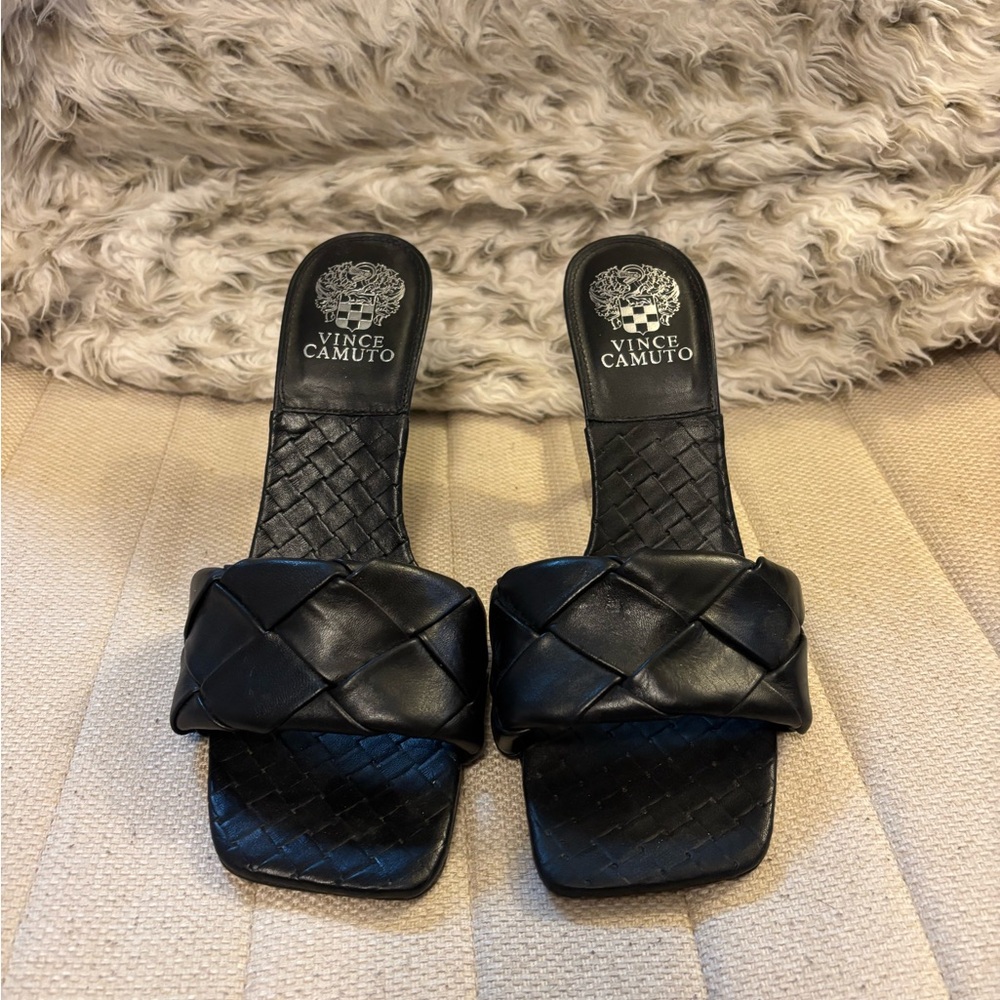 Vince Camuto Black Woven Slide Sandals
